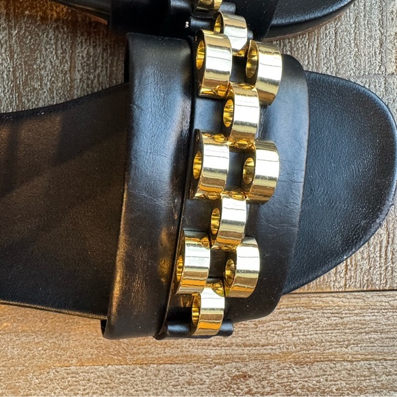 Veronica Beard Eni Flat Sandal in Black with Gold Hardware - Picture 2 of 14